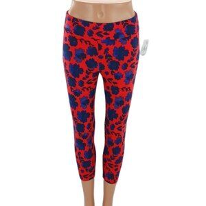 Way to Celebrate Leggings Red Floral Cropped Bold Print Summer Stretch Pants